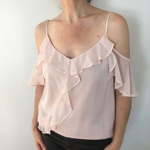 Blush Cold-shoulder Ruffle Blouse, Medium